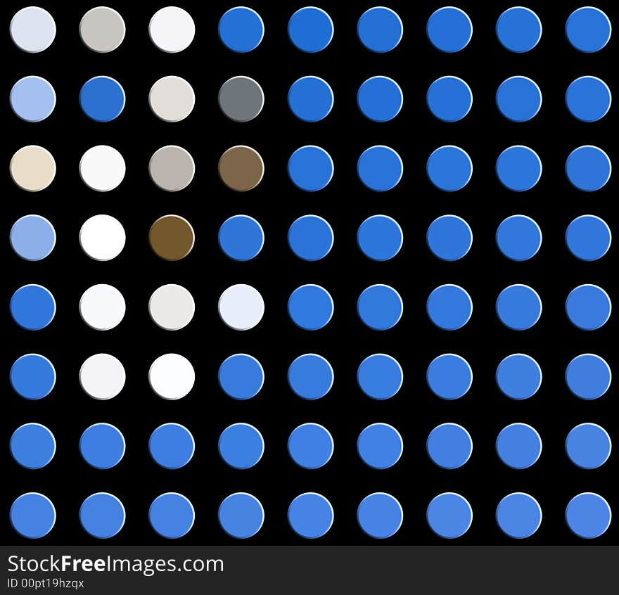 Rows of blue button shaped spots on black background. Rows of blue button shaped spots on black background