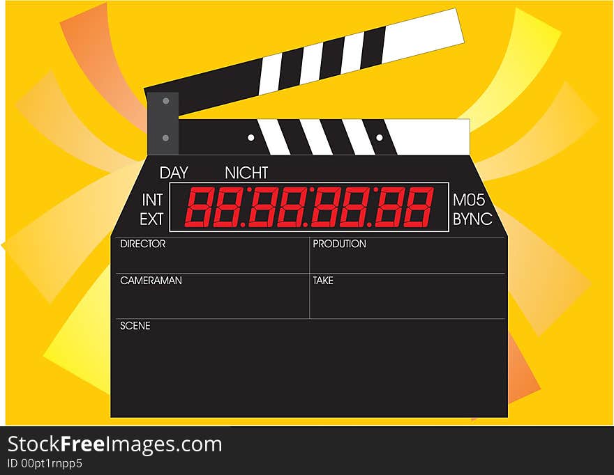 Clapboard, tool used by film directors on fund color, vector