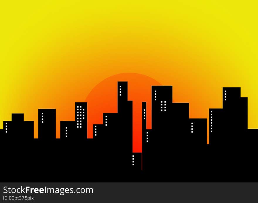 Illustration of the Sunset in a big modern city. Illustration of the Sunset in a big modern city