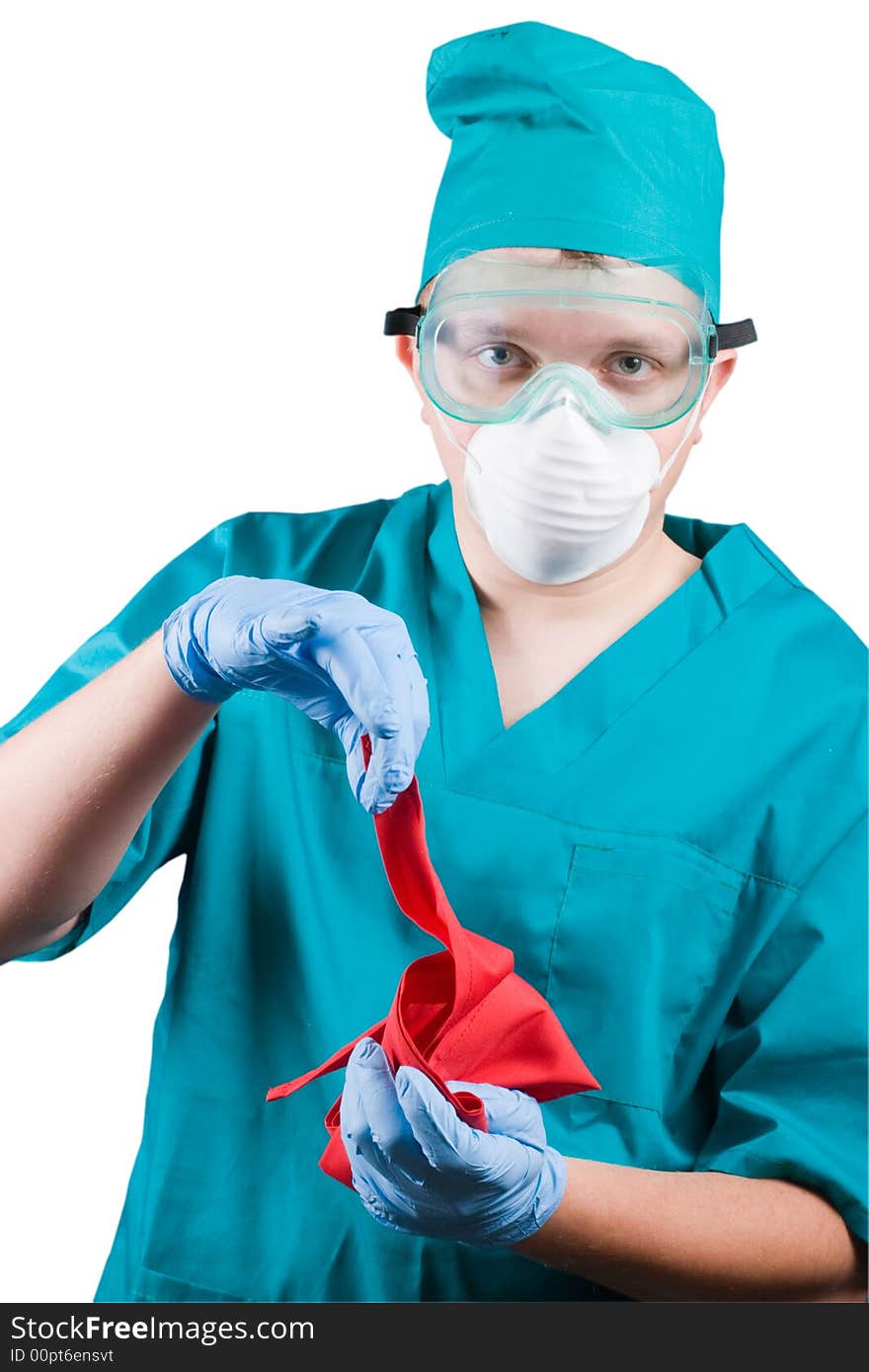 Surgeon  with red rag