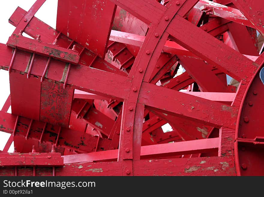 The Massive wooden Paddle wheel of a Mississippi Sternwheeler provides the power for the boat