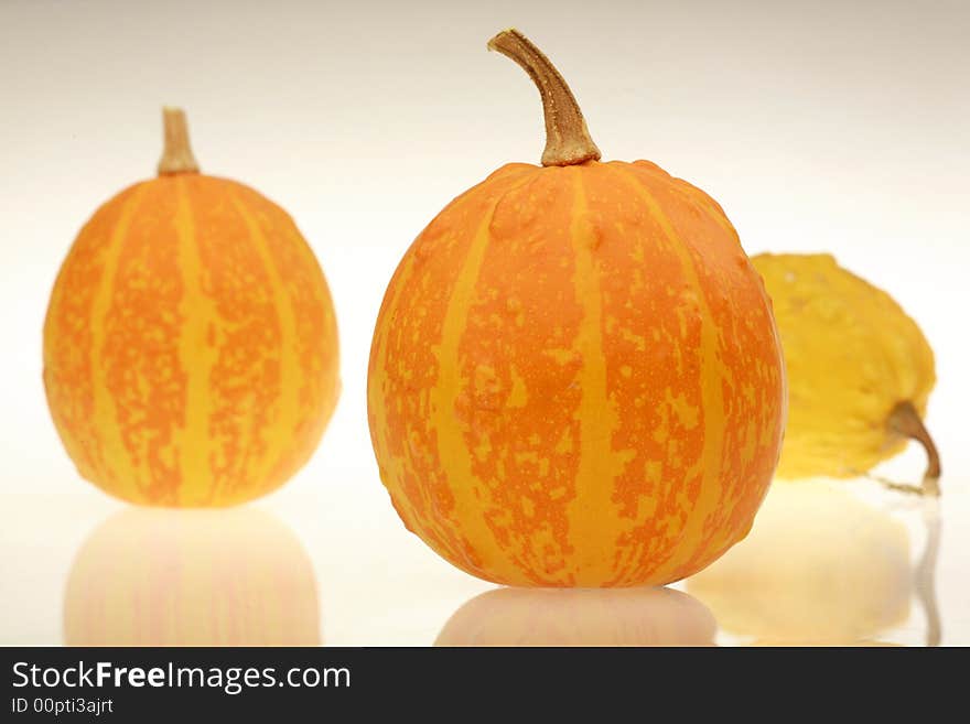 Tree pumpkins on white background