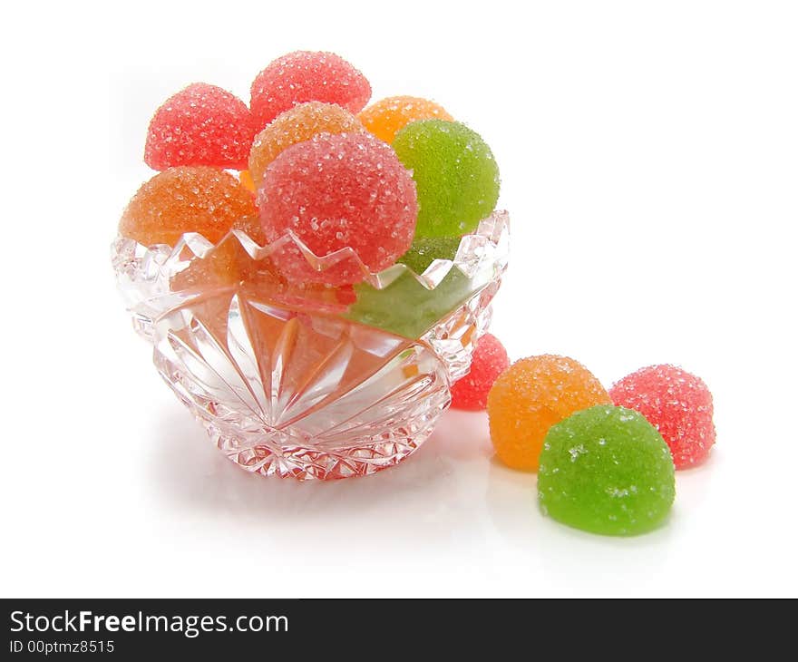 Colour fruit candy in a crystal vase