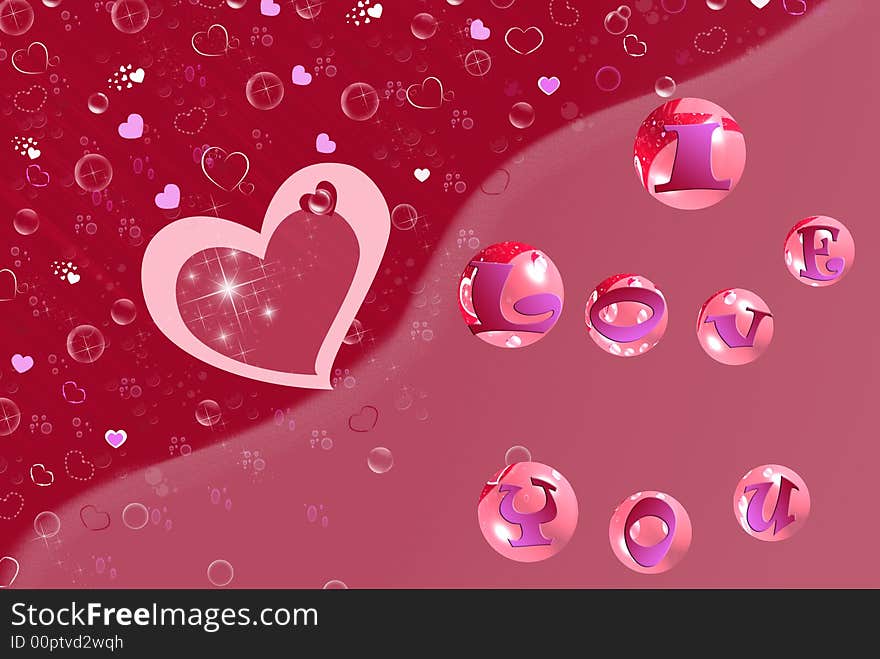 Floating love message reflected in bubbles. Floating love message reflected in bubbles.