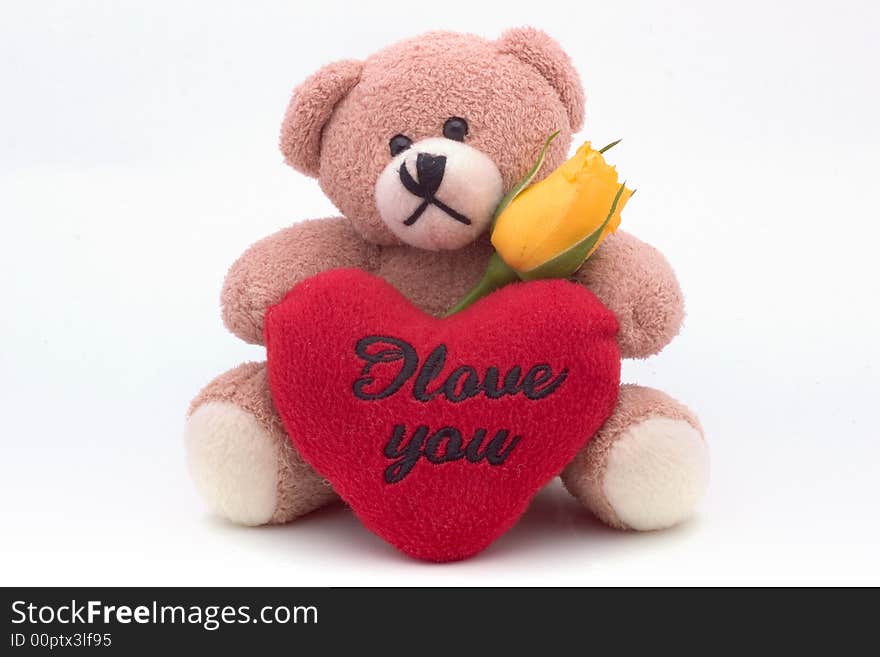 Loving bear and yellow rose