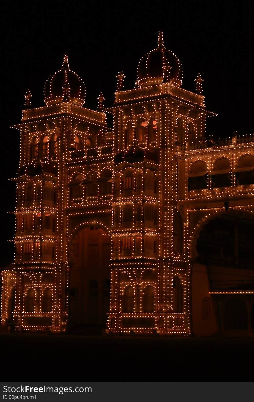 A beautiful night scene of left corner gate of  Mysore Palace. A beautiful night scene of left corner gate of  Mysore Palace.