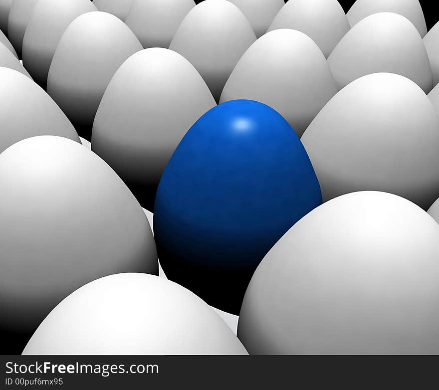 Solitary blue egg among white eggs. Solitary blue egg among white eggs.