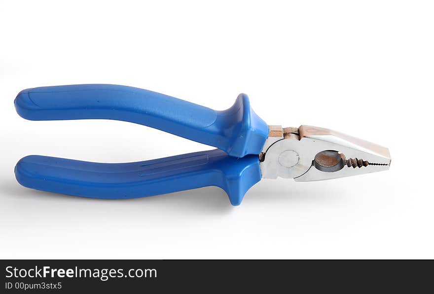 Blue pliers on white background