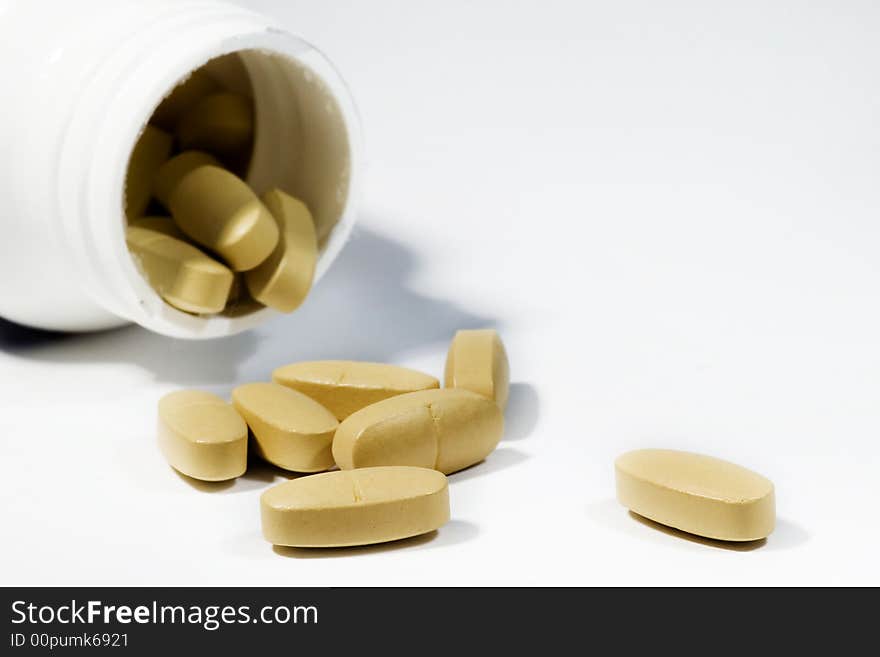 A pile of medicines on the white background