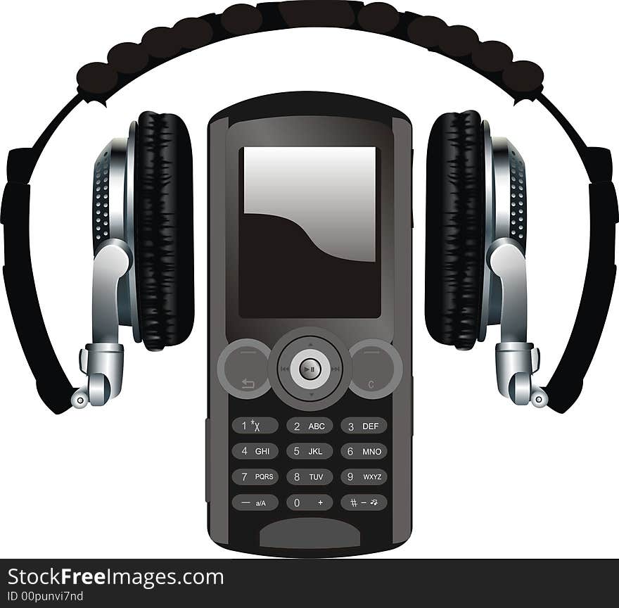 Black mobile phone and headphones