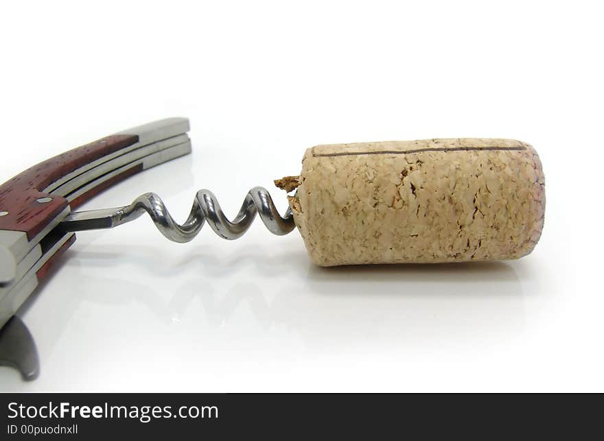 Corkscrew and fuse on a white background