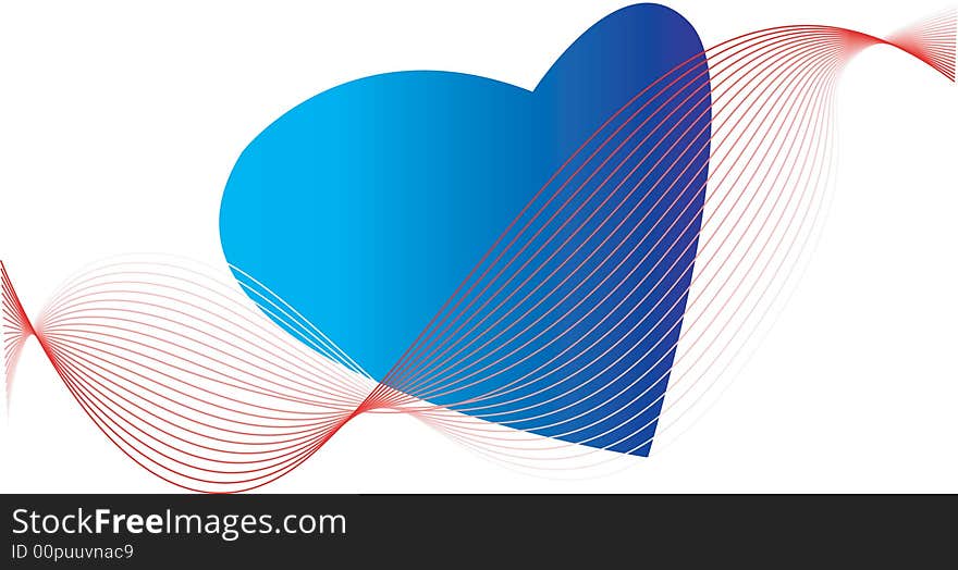 Blue heart and wave red lines abstract