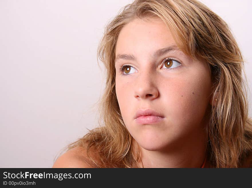 Teenage female model on a white background. Teenage female model on a white background