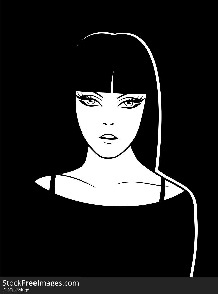 Beautiful young woman on black background. Vector. Beautiful young woman on black background. Vector