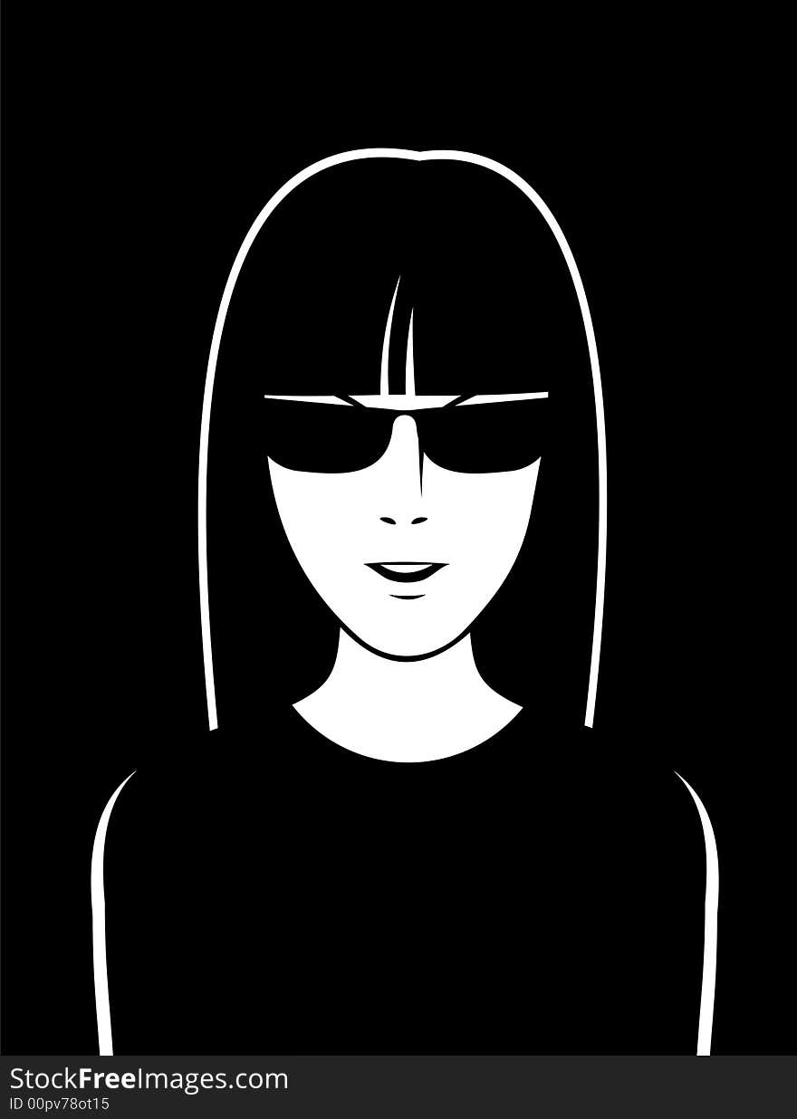 Brunette in the glasses on black. Vector. Brunette in the glasses on black. Vector.