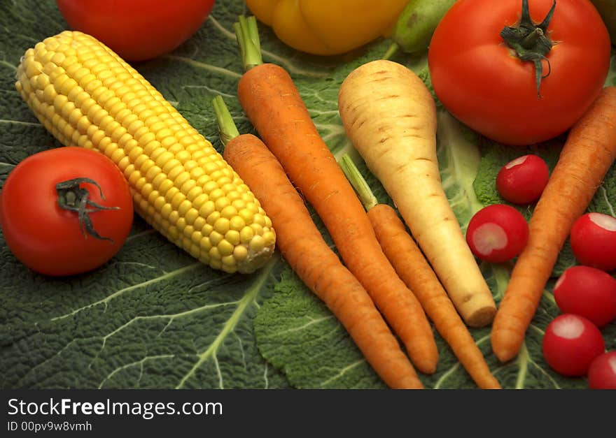 Fresh vegetables on greens