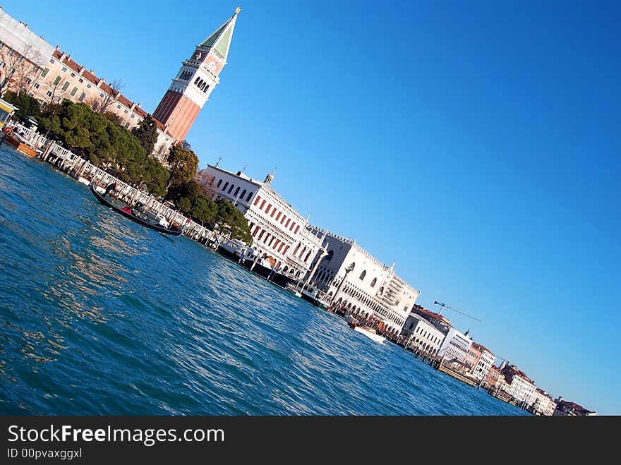 A view from the lagoon before to arrive with the boat near St. Mark's Square. A view from the lagoon before to arrive with the boat near St. Mark's Square