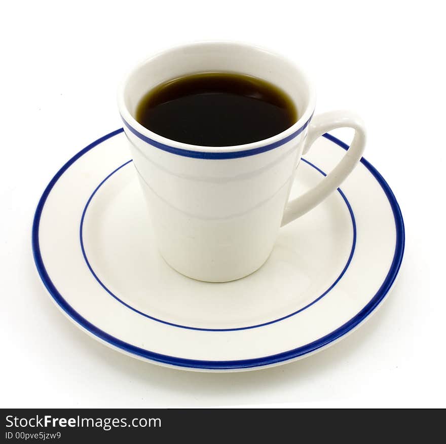 Coffee cup and saucer isolated on white background.