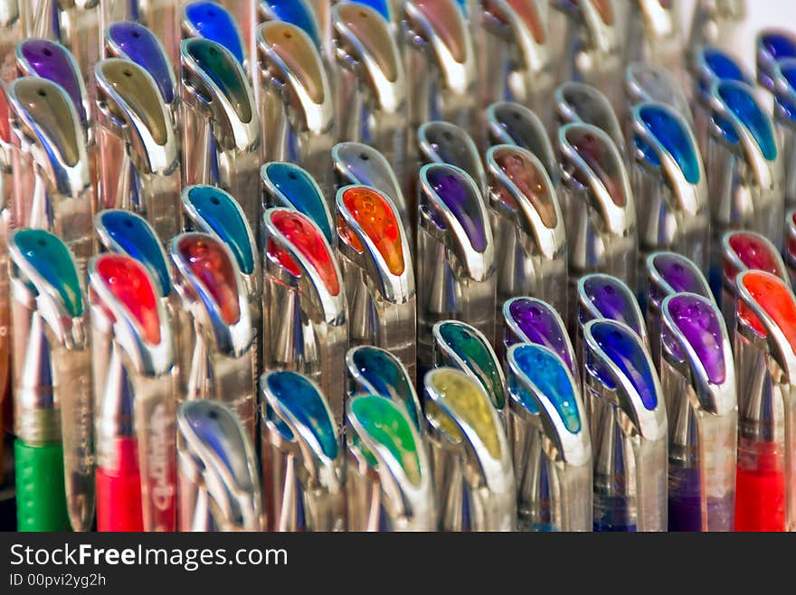 Stack of colourful gel pens