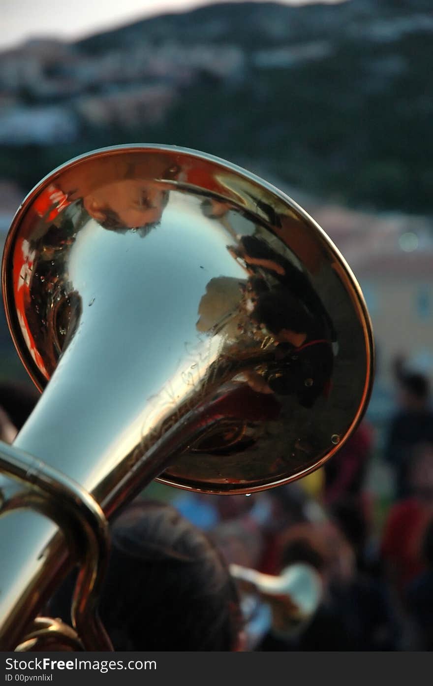 Playing big tuba during jazz live session