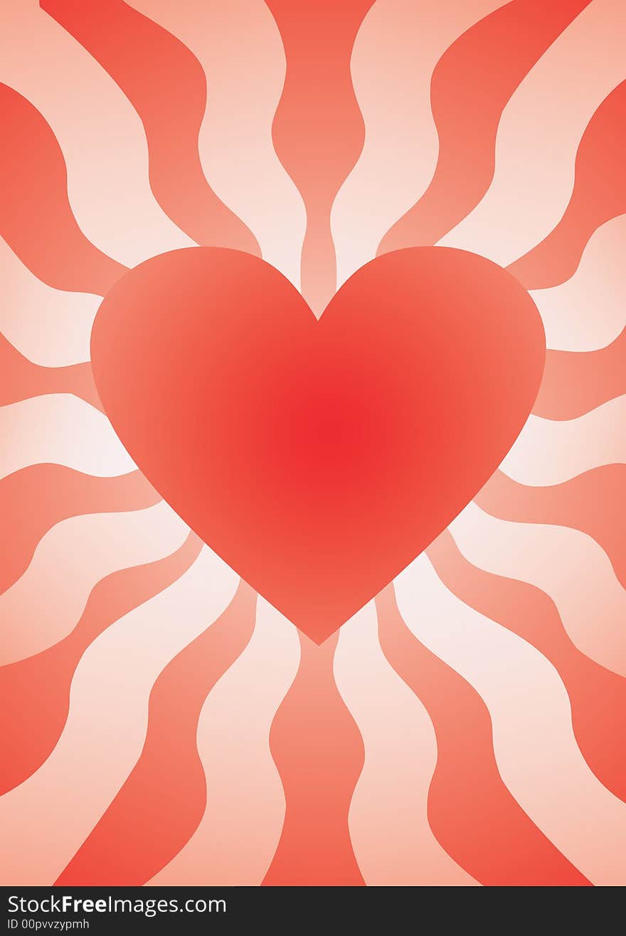 Red neon heart on decorated background. Vector illustration.