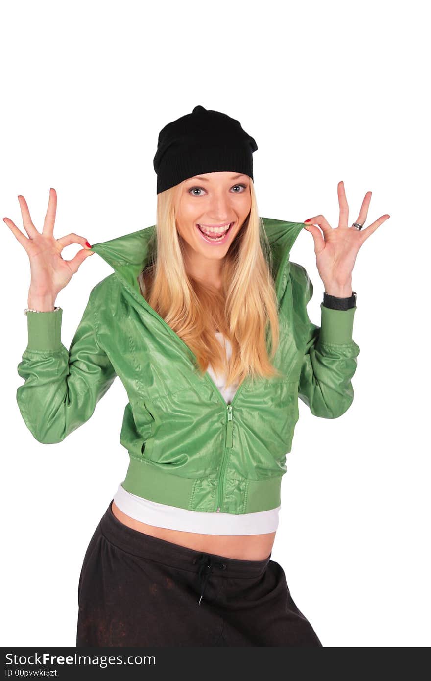 Hip-Hop girl gesture ideal on white