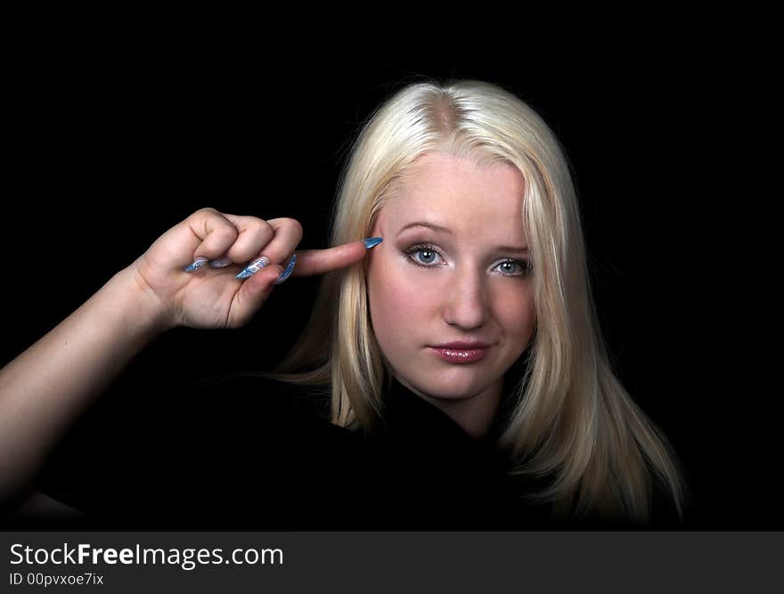 The Girl With A Finger At A Temple