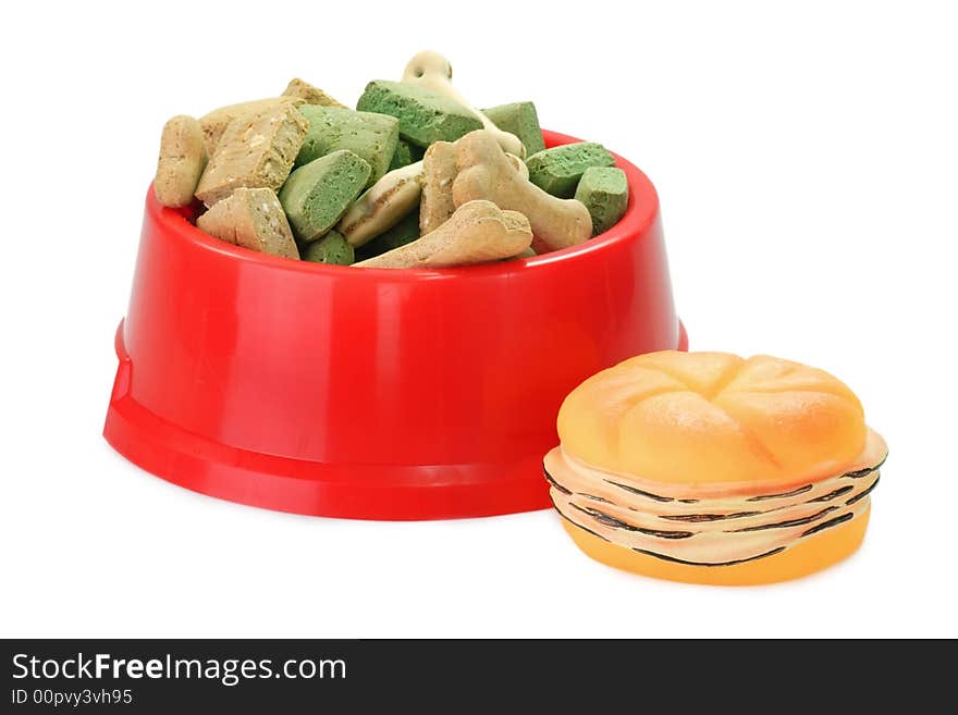 Bowl with dog food isolated on a white background. Bowl with dog food isolated on a white background