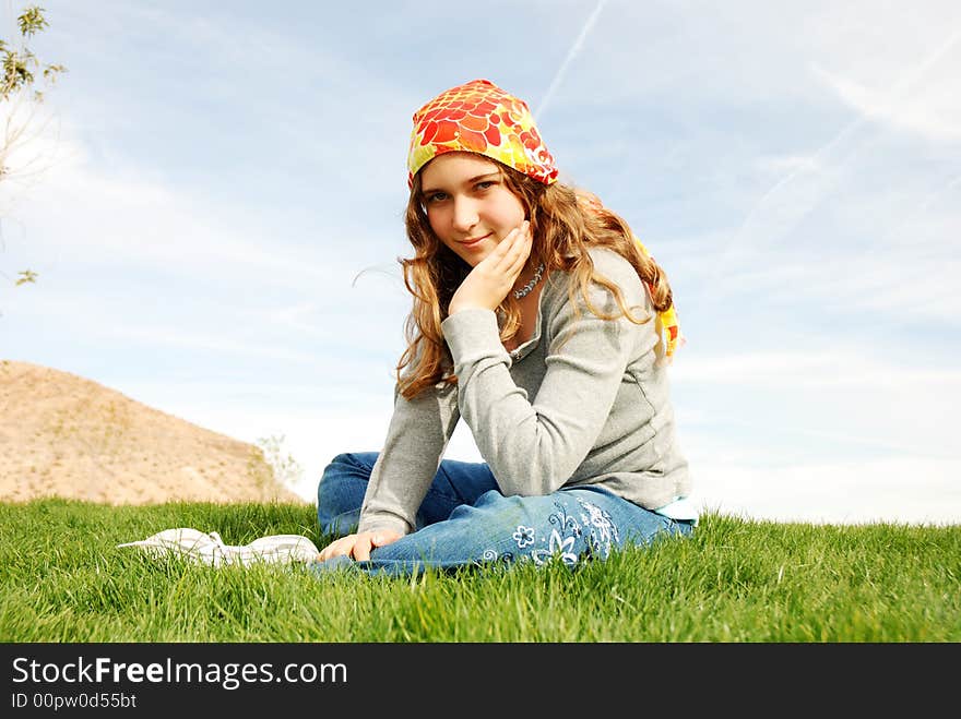 Young girl is enjoying herself at outdoor location