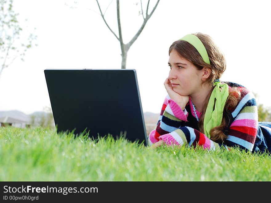 Young girl and laptop