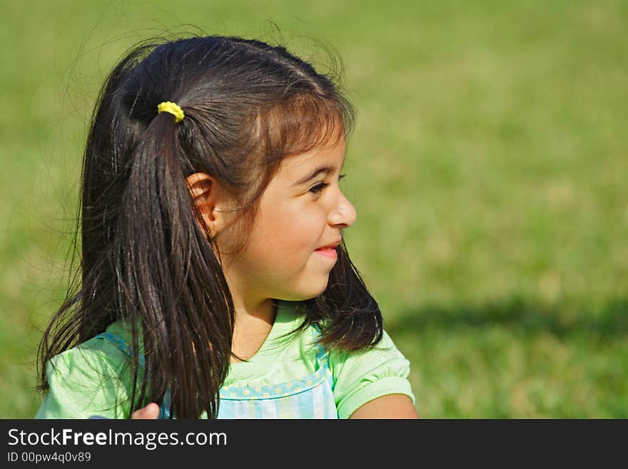 Portrait of a cute girl in the park on green grass. Portrait of a cute girl in the park on green grass