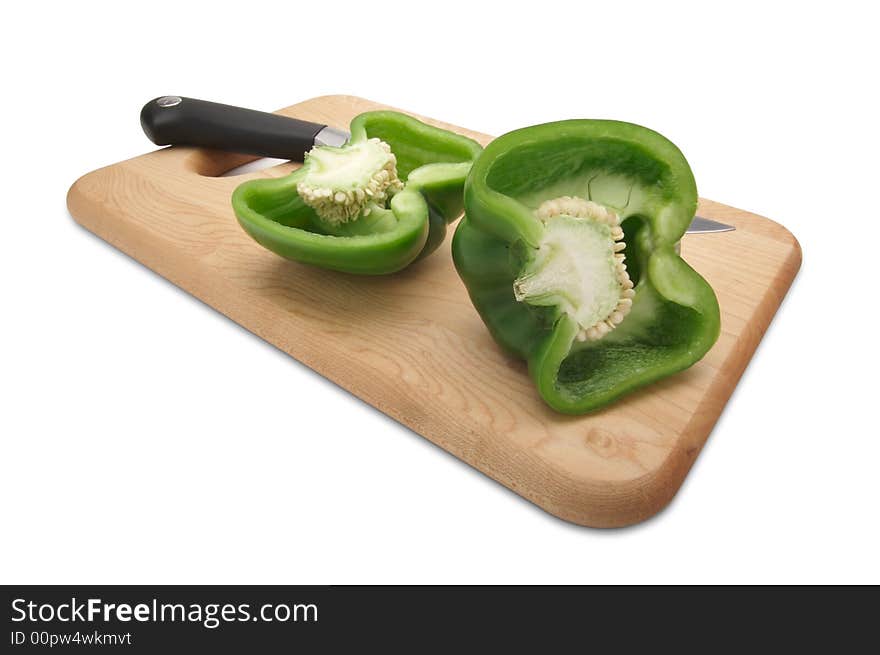 Cut Green Bell Pepper and Knife