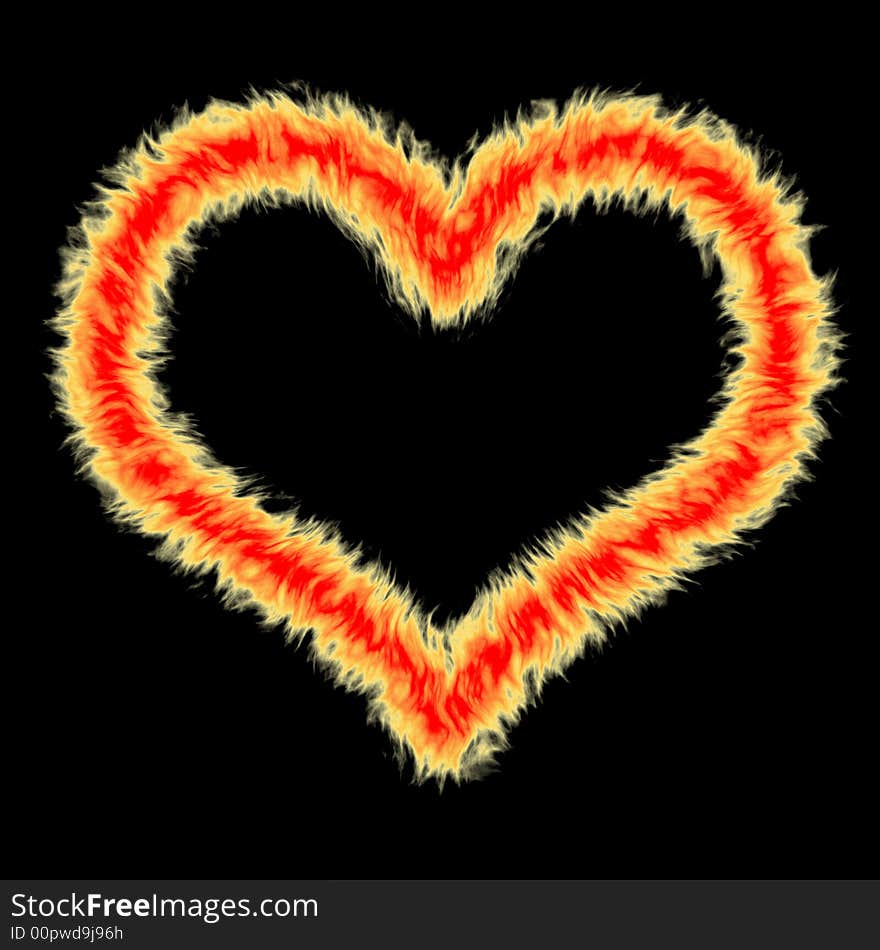 Fire heart in red, orange and yellow flames. Fire heart in red, orange and yellow flames