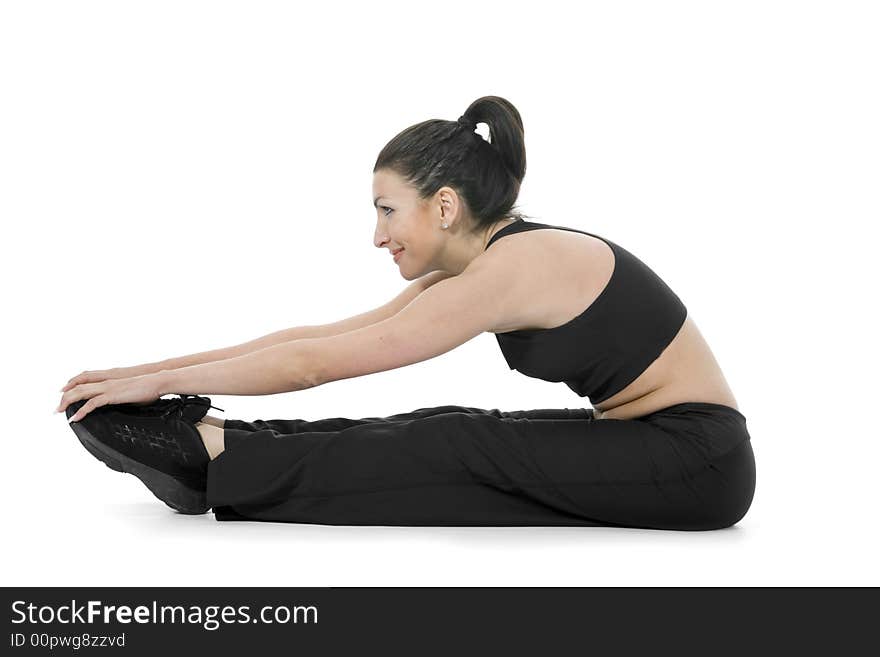 Woman practicing fitness  on  isolated background