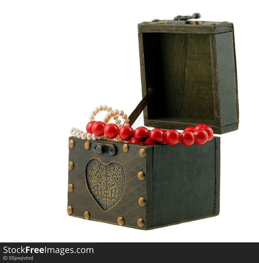 Casket with jewelry. Old, rough wooden boxes fixed by iron. Casket with jewelry. Old, rough wooden boxes fixed by iron