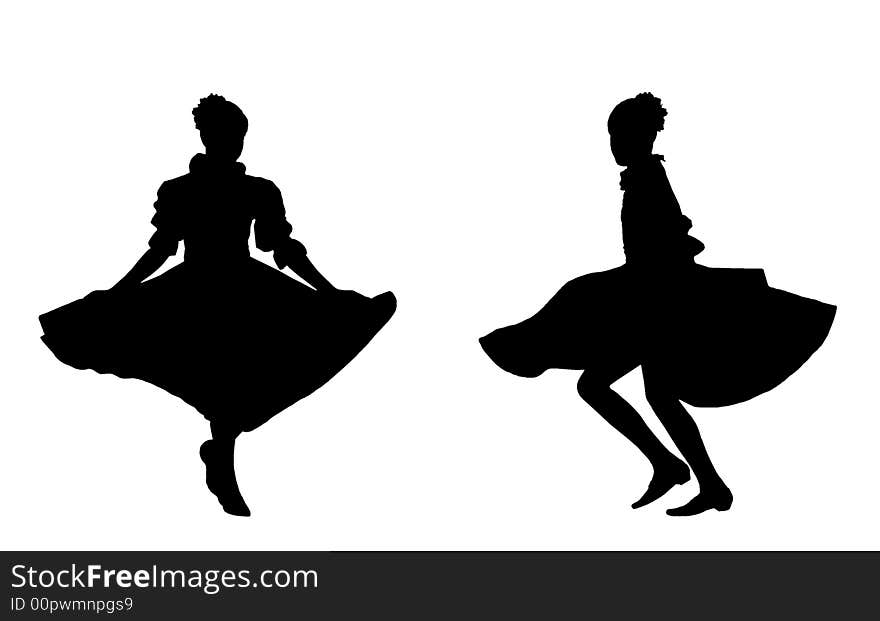 Black silhouettes of dancings girls on a white background. Illustration. Black silhouettes of dancings girls on a white background. Illustration.