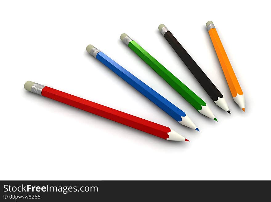 Coloured pencils - 3d render - isolated on white background