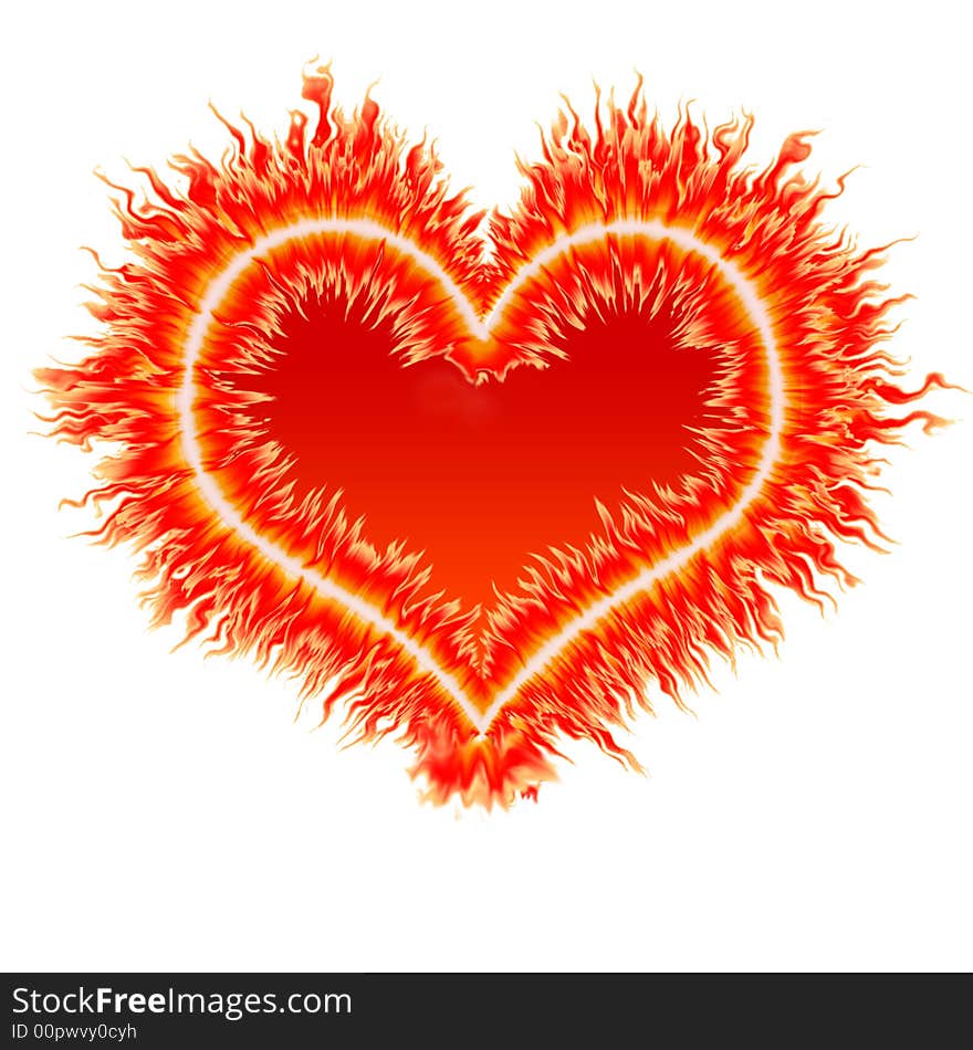 Fire heart in red, orange and yellow flames. Fire heart in red, orange and yellow flames