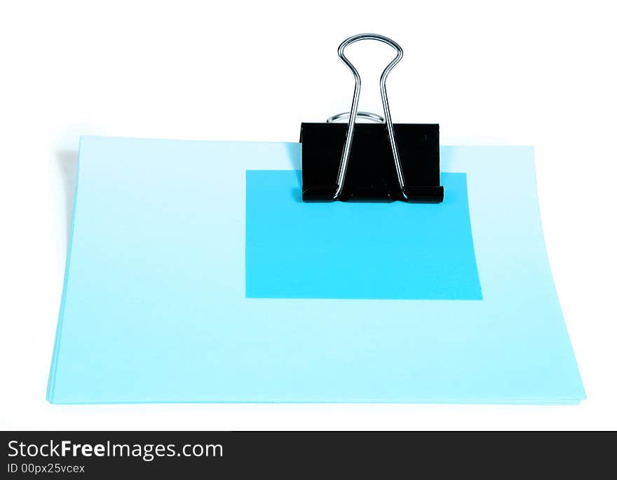 Blue card isolated on white background with stand
