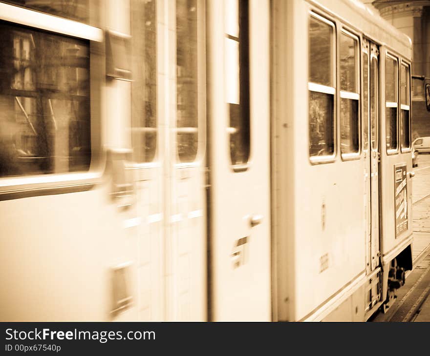 A tram in turin going fast, motion blur