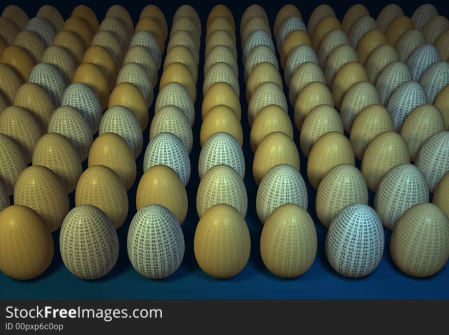 Hexadecimal code painted on easter eggs; 3d illustration; very detailed textures; raytracing. Hexadecimal code painted on easter eggs; 3d illustration; very detailed textures; raytracing