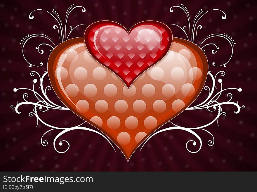 Illustration of two hearts on a dark background