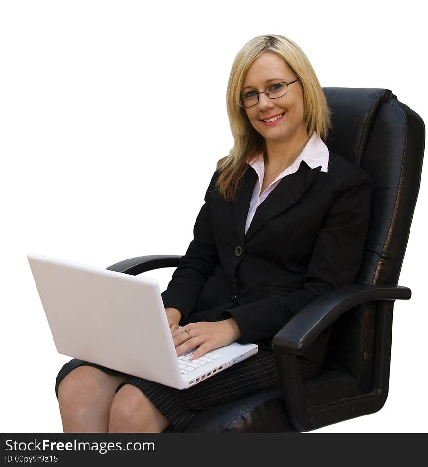 Beautiful blonde girl with laptiop on her lap. Beautiful blonde girl with laptiop on her lap