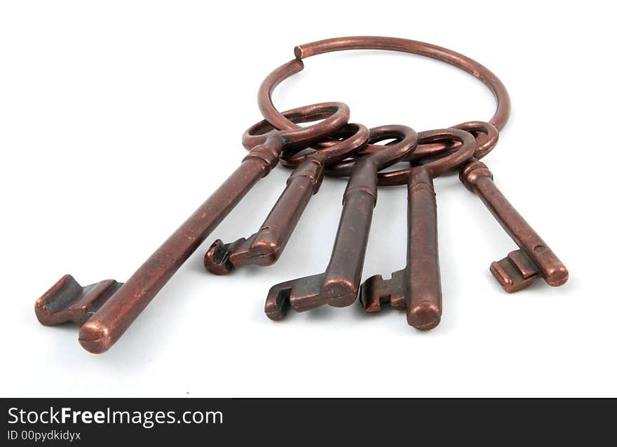 Five ancient keys on a white background. Five ancient keys on a white background