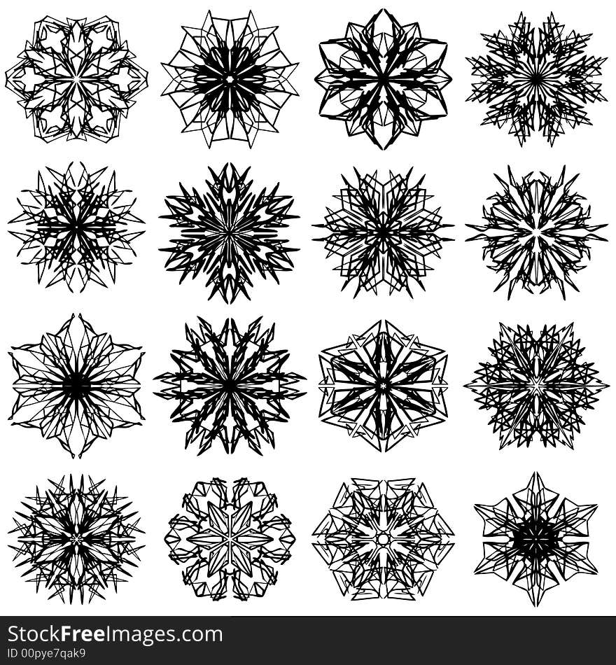 Many vector snowflakes on white. Many vector snowflakes on white