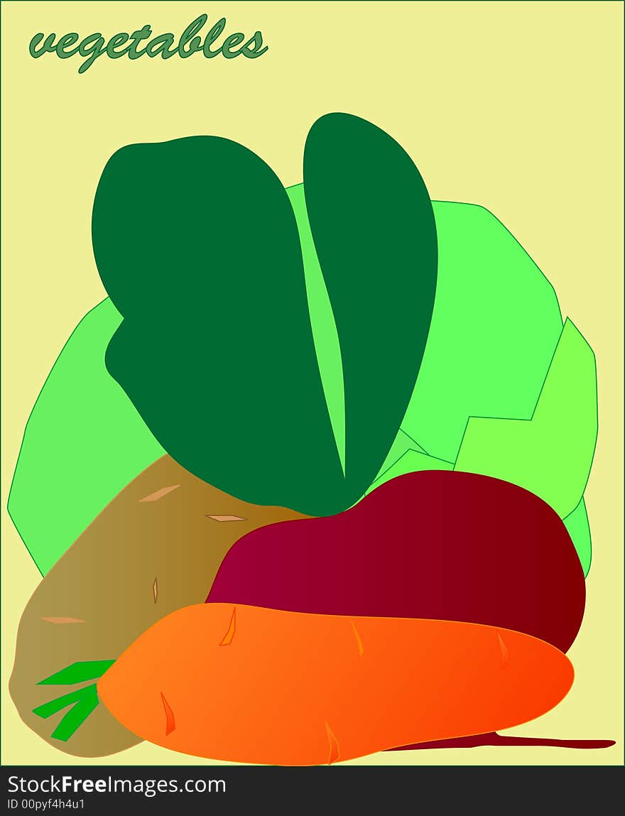 Vegetables - fine illustration on yellow