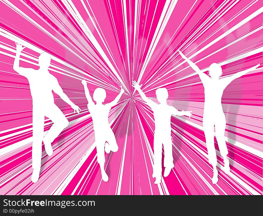 Family silhouette dancing and jumping for happiness. Family silhouette dancing and jumping for happiness