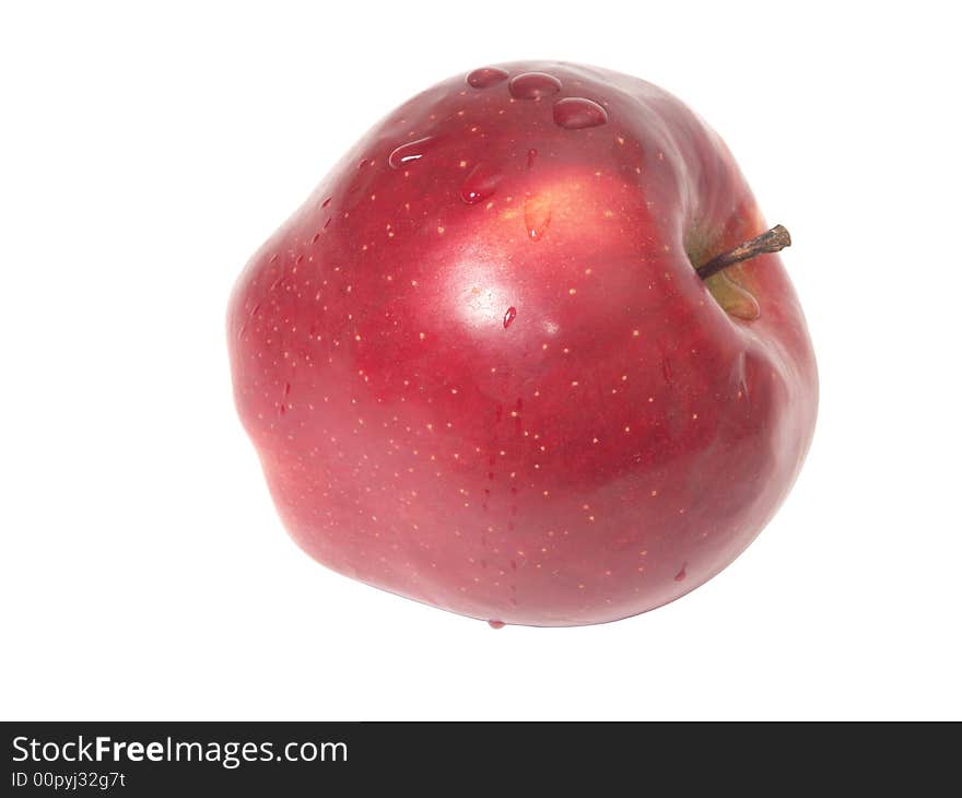 Red apple with drop water on white background