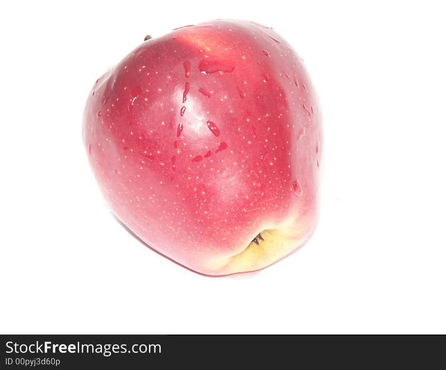 Red apple with drop water on white background