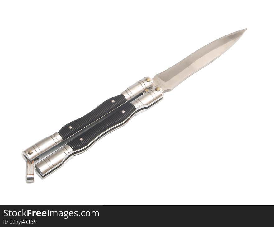 Flic knife with black half on white background